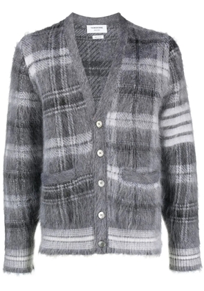 Thom Browne textured tartan pattern cardigan - Grey