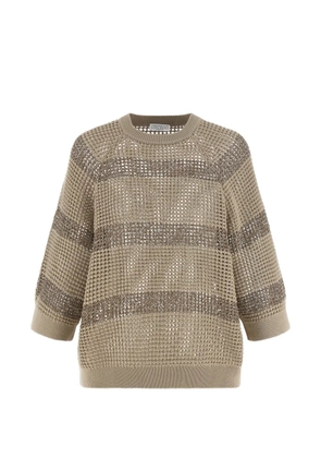 Brunello Cucinelli sequin-embellished striped sweater - Neutrals