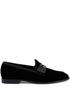 Giuseppe Zanotti Ermy rhinestone-detail velvet loafers - Black