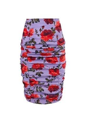 Carolina Herrera rose-print ruched midi skirt - Purple
