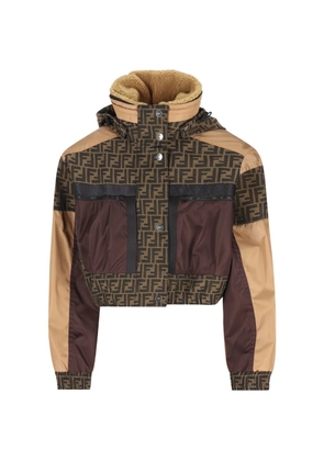 FENDI monogram-pattern hooded ski jacket - Brown