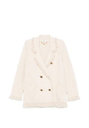 Elisabetta Franchi fringed V-neck double-breasted blazer - Neutrals