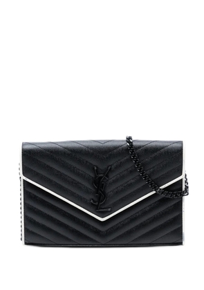 Saint Laurent Pre-Owned 2016 Bicolor Grain De Poudre Chevron Monogram Monochrome Envelope Chain Wallet crossbody bag - Black