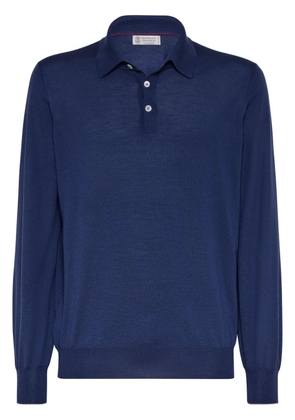 Brunello Cucinelli long-sleeve fine-knit polo shirt - Blue
