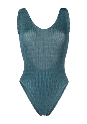 Bond-eye textured open-back swimsuit - Blue