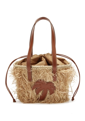 Palm Angels drawstring raffia basket bag - Neutrals