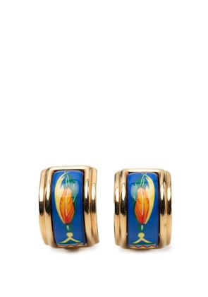Hermès Pre-Owned 2000-2025 Enamel Feather Cloisonne Clip On Earrings costume earrings - Blue