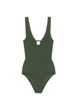 Hunza G Celine ring-detail crinkle swimsuit - Green