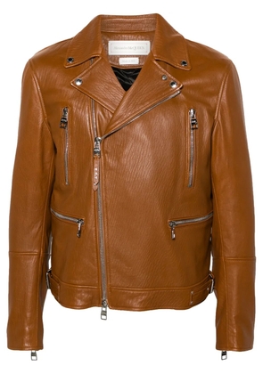 Alexander McQueen zip-up leather biker jacket - Brown