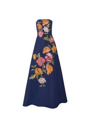 Carolina Herrera floral-embroidered strapless gown - Blue