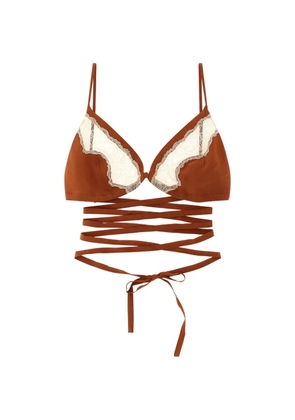 Jejia lace insert silk bra - Brown