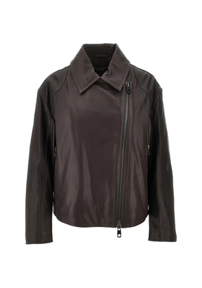 Emporio Armani asymmetric-zipper leather jacket - Brown