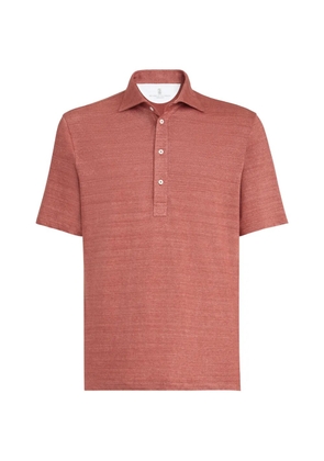 Brunello Cucinelli linen and cotton mélange jersey polo with shirt-style collar - Orange