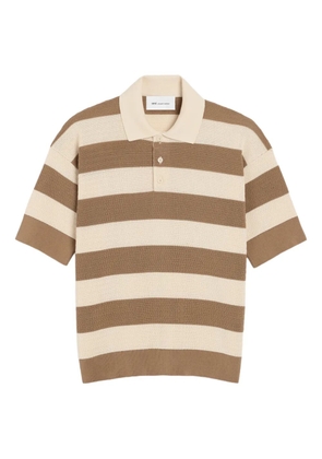 AMI Paris Ami De Coeur striped crochet polo shirt - Neutrals