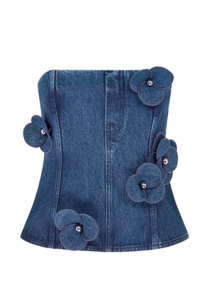 David Koma 3D Flower denim corset top - Blue