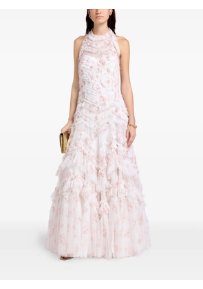 Needle & Thread ruffled floral-print maxi dress - White