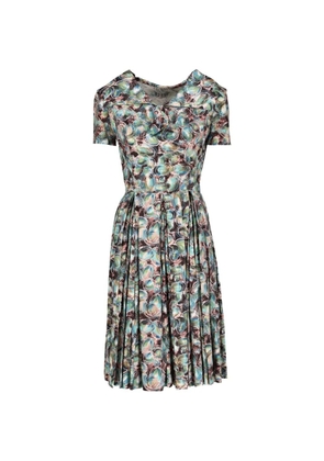 Vintage 1950s patterned midi cotton dress - Green