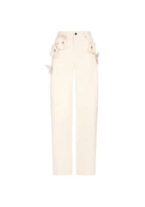 David Koma 3D Flower cotton denim trousers - Neutrals