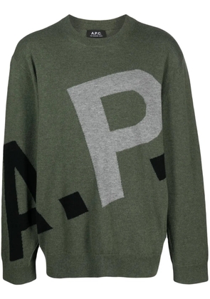 A.P.C. logo-intarsia merino-wool sweatshirt - Green