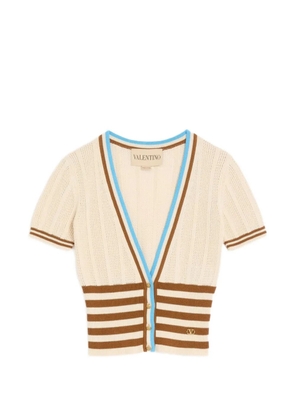 Valentino Garavani striped logo-plaque cardigan - Neutrals