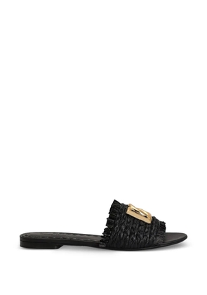 Dolce & Gabbana woven raffia slippers with fringe - Black
