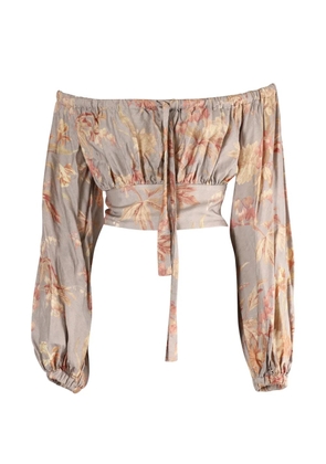 ZIMMERMANN Unbridled Maiden floral-print off-the-shoulder top - Grey