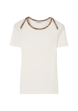 Burberry check trim stretch cotton t-shirt - Neutrals