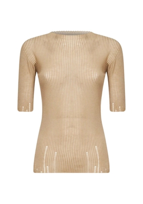 Uma Wang ribbed scalloped wool T-shirt - Neutrals