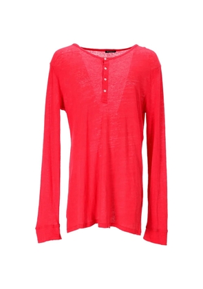 Balmain Pre-Owned half-button long-sleeve T-shirt - Red