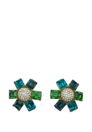 Ciner Vintage 1980s blue & green crystal flower earrings - Gold