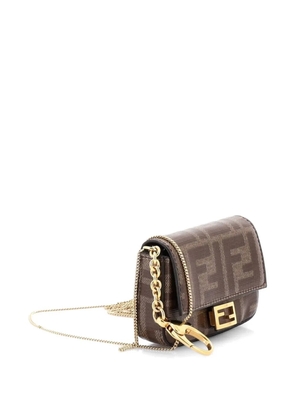 Fendi Pre-Owned Chain Baguette Charm Bag Zucca Coated Canvas Nano crossbody bag - Brown
