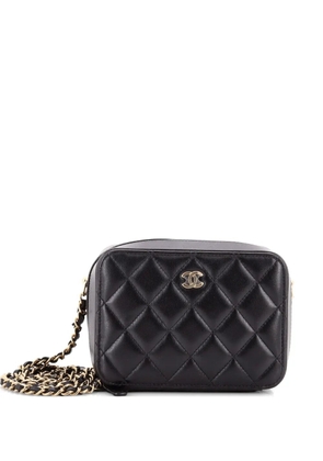 CHANEL Pre-Owned Zip Around Vanity Case with Chain Quilted Lambskin Mini crossbody bag - Black