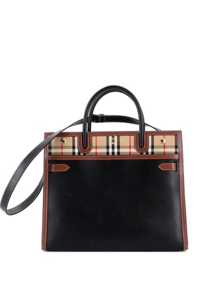 Burberry Pre-Owned Title Two Handle Tote Leather with Vintage Check Canvas Medium satchel - Black