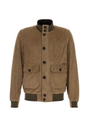 Moorer Carlos button-up suede bomber jacket - Neutrals