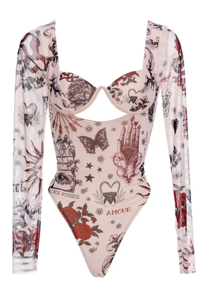 Agua Bendita Lurex tattoo-print body - Neutrals