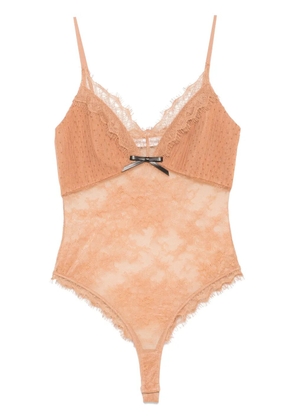 Self-Portrait dot-pattern mesh bodysuit - Brown