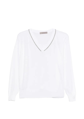D.Exterior embellished V-neck sweater - White
