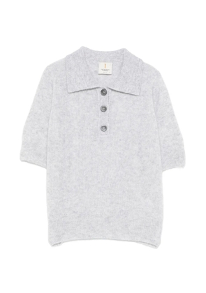 Incentive! Cashmere buttoned collar polo sweater - Grey
