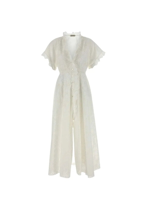 Alberta Ferretti broderie-anglaise V-neck cotton dress - White