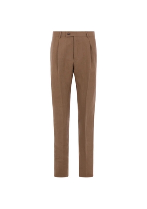 Caruso pleated linen tailored trousers - Brown