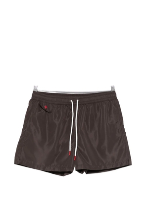 Kiton drawstring flap-pocket swim shorts - Brown