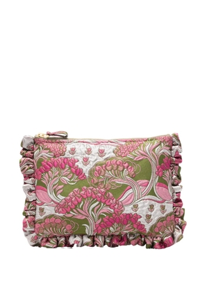 La DoubleJ floral-embroidered ruffled clutch bag - Green