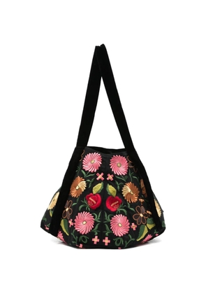 La DoubleJ floral-embroidered shlouder bag - Black