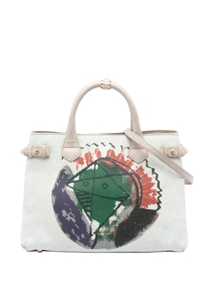 Burberry Pre-Owned 2000-2017 Medium Leather and House Check Canvas Pallas Head Banner satchel - White