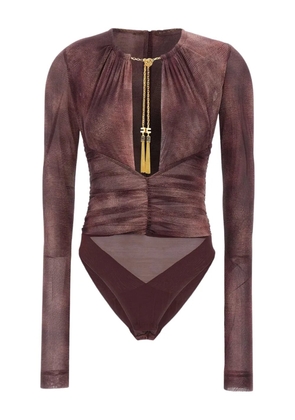 Elisabetta Franchi snakeskin-print gathered bodysuit - Brown