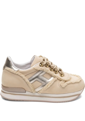 Hogan metallic-trimmed shearling sneakers - Neutrals