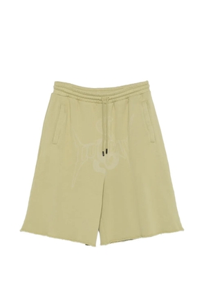 LỰU ĐẠN graphic raw-hem shorts - Green