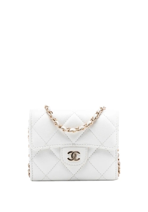 CHANEL Pre-Owned 2020 CC Quilted Caviar Flap Card Holder with Chain crossbody bag - White