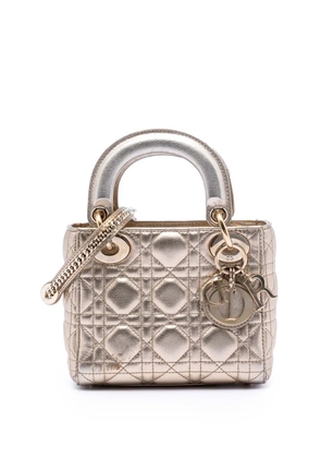 Christian Dior Pre-Owned 2018 Mini Metallic Lambskin Cannage Lady Dior satchel - Gold