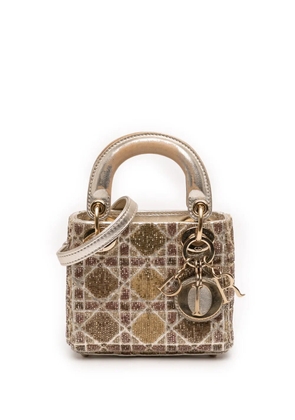 Christian Dior Pre-Owned 2021 Micro Metallic Calfskin Cannage Beaded Lady Dior satchel - Gold